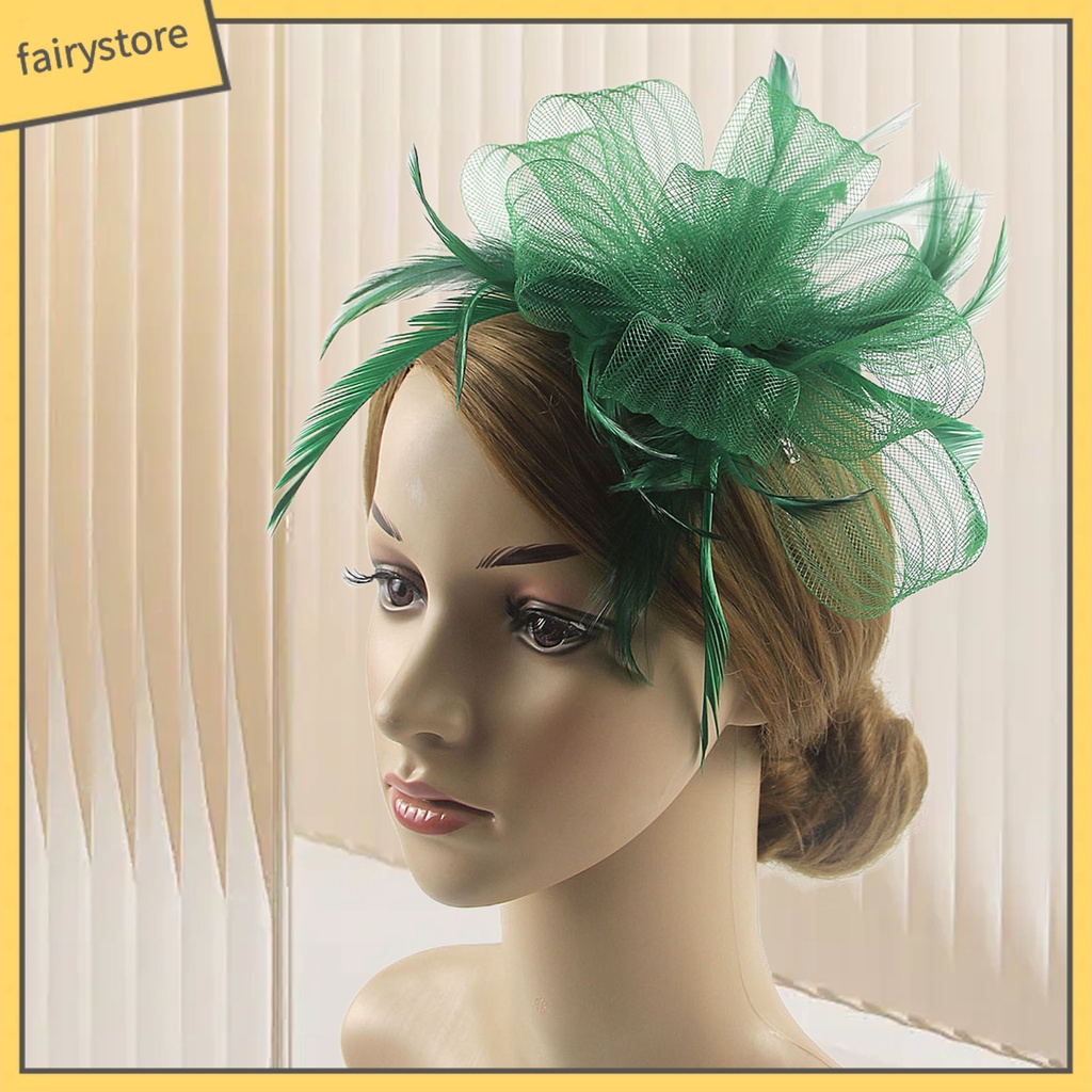 [FRO] Cài Tóc Lưới Thắt Nơ Nhiều Lớp Đính Lông Vũ Cổ Điển Nhìn Xuyên Qua Đầu Trang Trí Đám Cưới