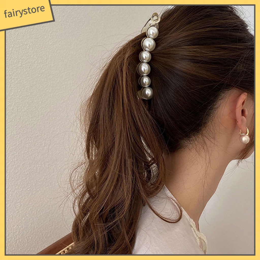 Kẹp Tóc Đuôi Ngựa Chống Trượt Đính Ngọc Trai Giả Xinh Xắn
