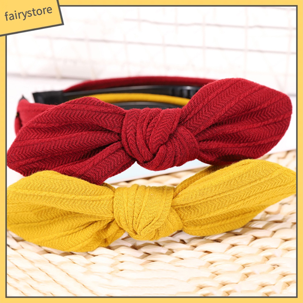 Băng Đô Cài Tóc Bản Rộng Thắt Nơ Họa Tiết Kẻ Sọc Màu Trơn Thời Trang Cho Nữ