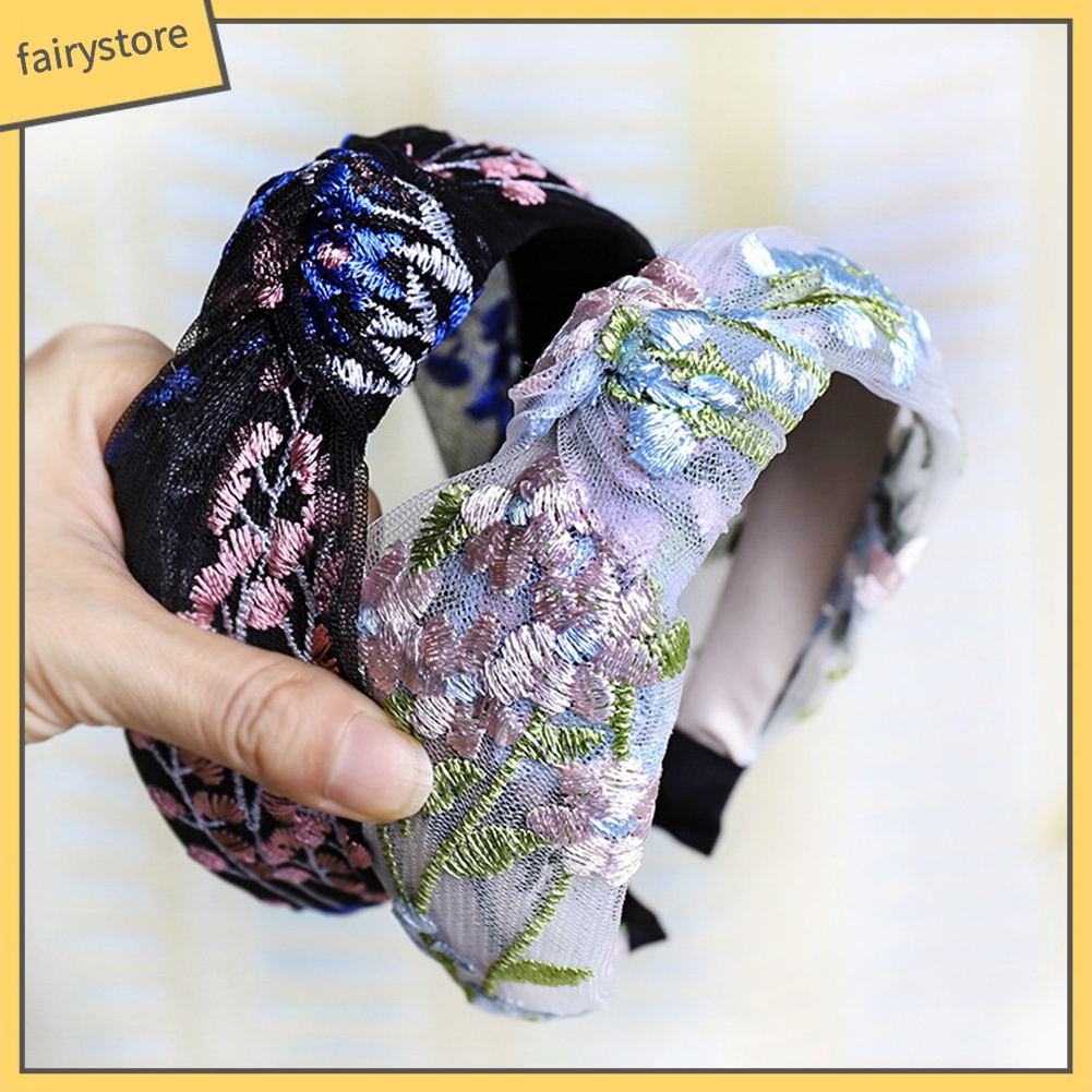 Cài Tóc Thắt Nút Phối Lưới Thêu Hoa Phong Cách Vintage Cho Nữ