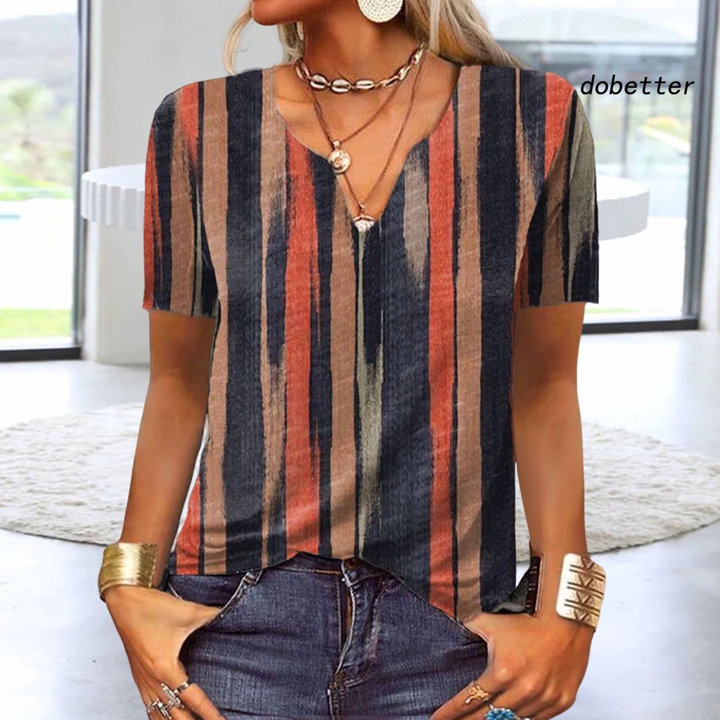 Áo Sơ Mi Tay Ngắn Cổ Chữ V Thoáng Khí In Họa Tiết Vintage Thời Trang Mùa Hè Cho Nữ