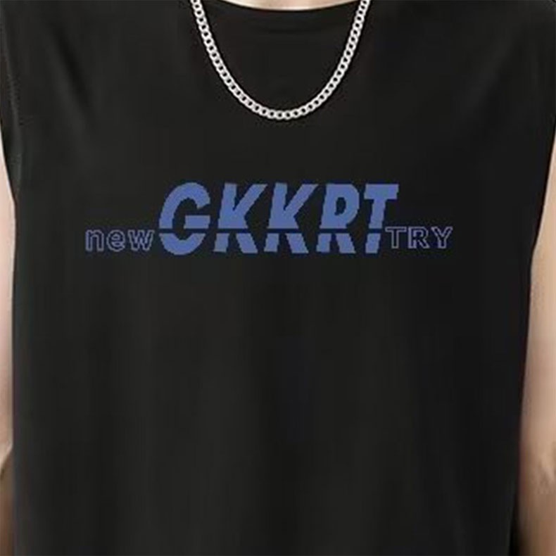 Áo thun KYUSHUAD sát nách màu xanh dương in chữ phong cách thể thao cho nam