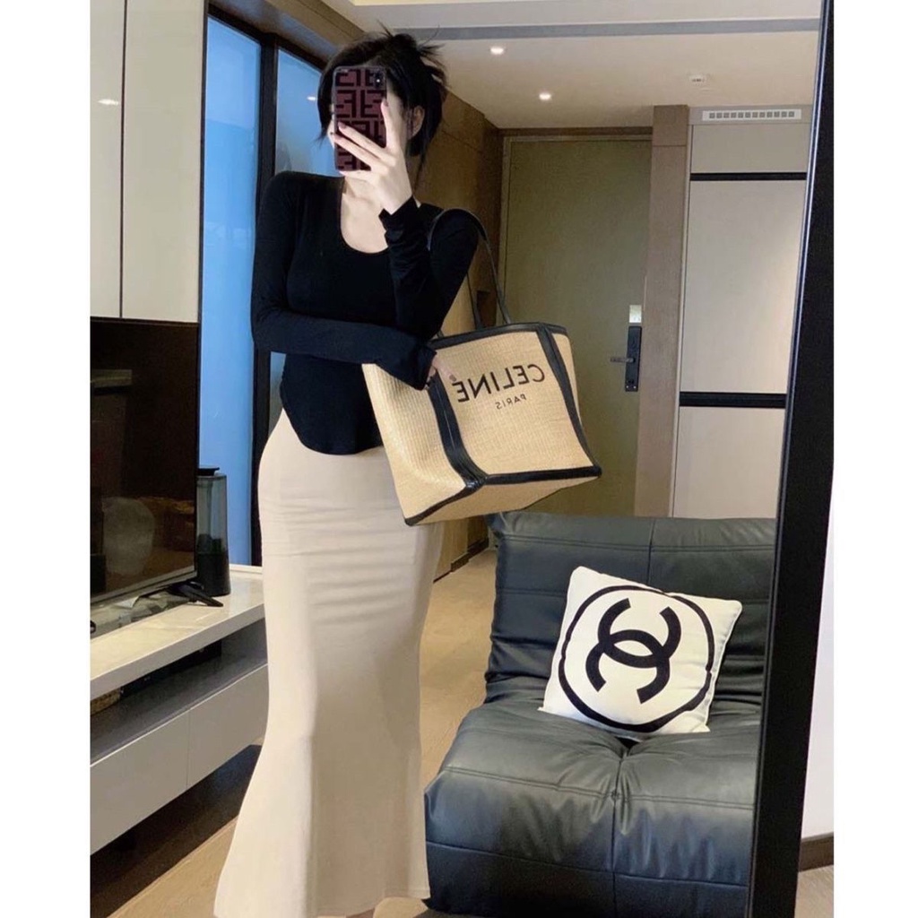 Set Áo Thun Dài Tay + Chân Váy Đuôi Cá Thời Trang Nữ