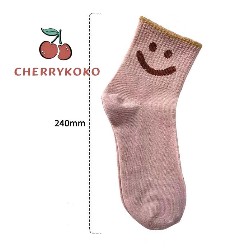 🍒🍒CHERRYKOKO Đôi Tất Cotton Dày Hoạ Tiết Mặt Cười Xinh Xắn Cho Nữ