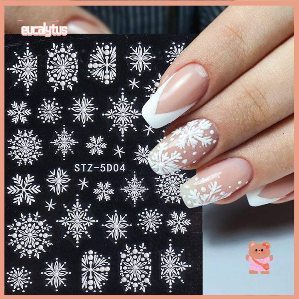Miếng Dán Trang Trí Móng Tay Họa Tiết Bông Tuyết Trắng Mừng Năm Mới