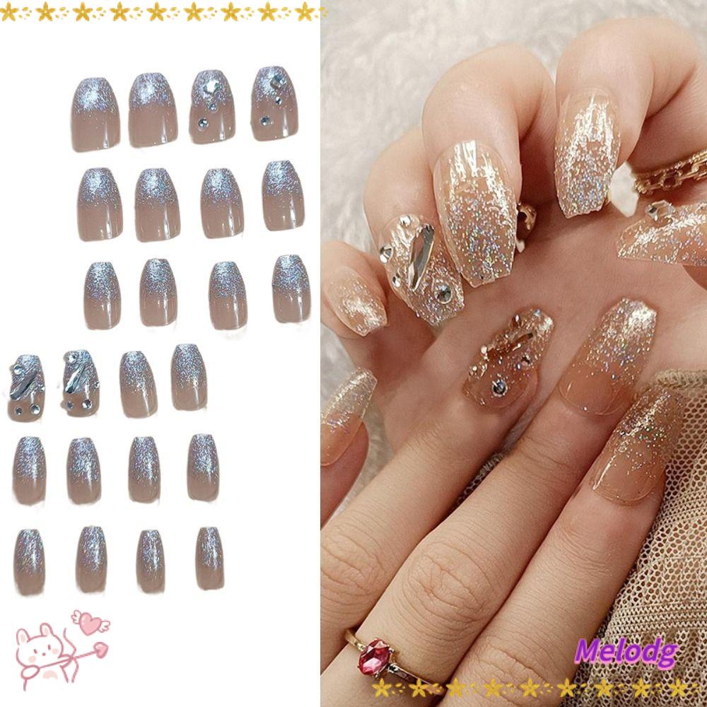 Bộ 24 Móng Tay Giả Lấp Lánh DIY|Ốp Điện Thoại Bảo Vệ Toàn Diện Phong Cách Pháp