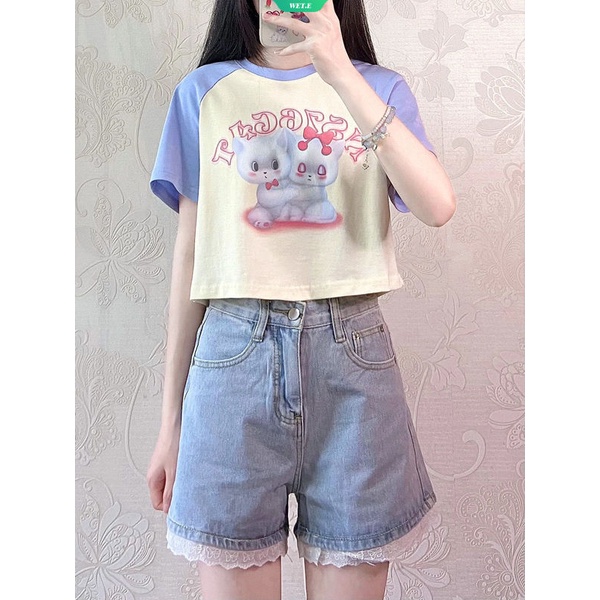 Áo Thun Ngắn Tay In Hình Mèo Hoạt Hình Sáng Tạo Thời Trang Mùa Hè Hàn Quốc Dành Cho Nữ Y2k