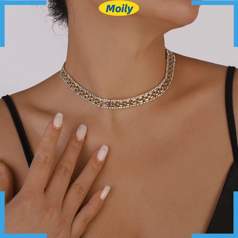 MOILYVN Vòng Cổ Choker Mặt Hình Học Đính Đá Pha Lê Phong Cách Cổ Điển
