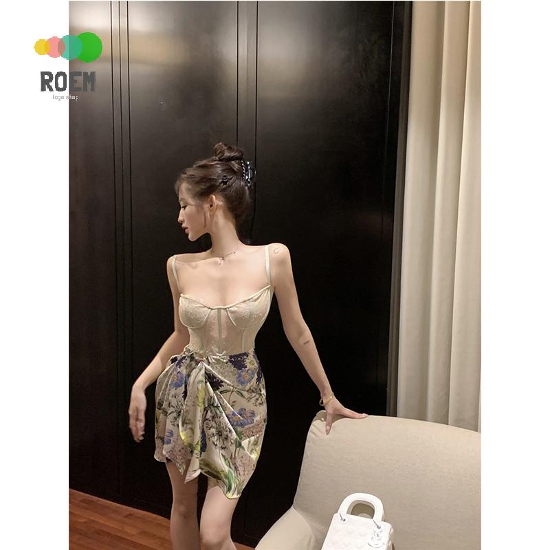 Đầm Hai Dây Phối Ren Dáng Ngắn In Họa Tiết Hoa Thời Trang Mùa Hè Pháp Cao Cấp