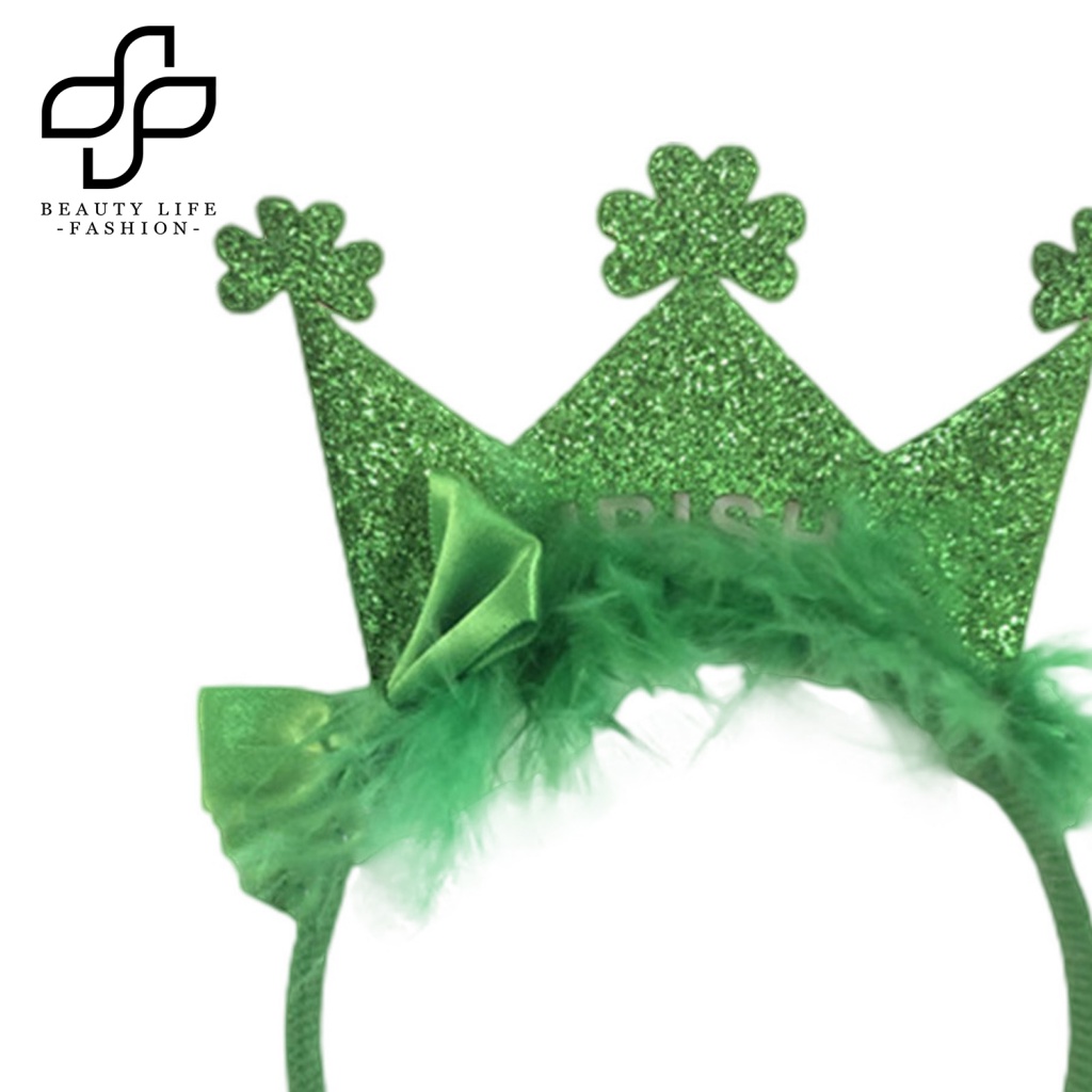 Băng Đô Hình Vương Miện Đính Kim Sa Lấp Lánh Màu Xanh Lá Cây Dùng Hóa Trang