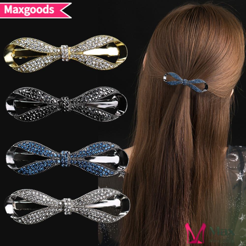 MAXG Bộ 2 Kẹp Tóc Nơ Đính Đá Thời Trang