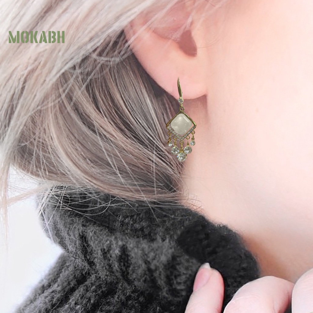 1 Cặp Bông Tai Dáng Dài Đính Đá Lấp Lánh Phong Cách Bohemia