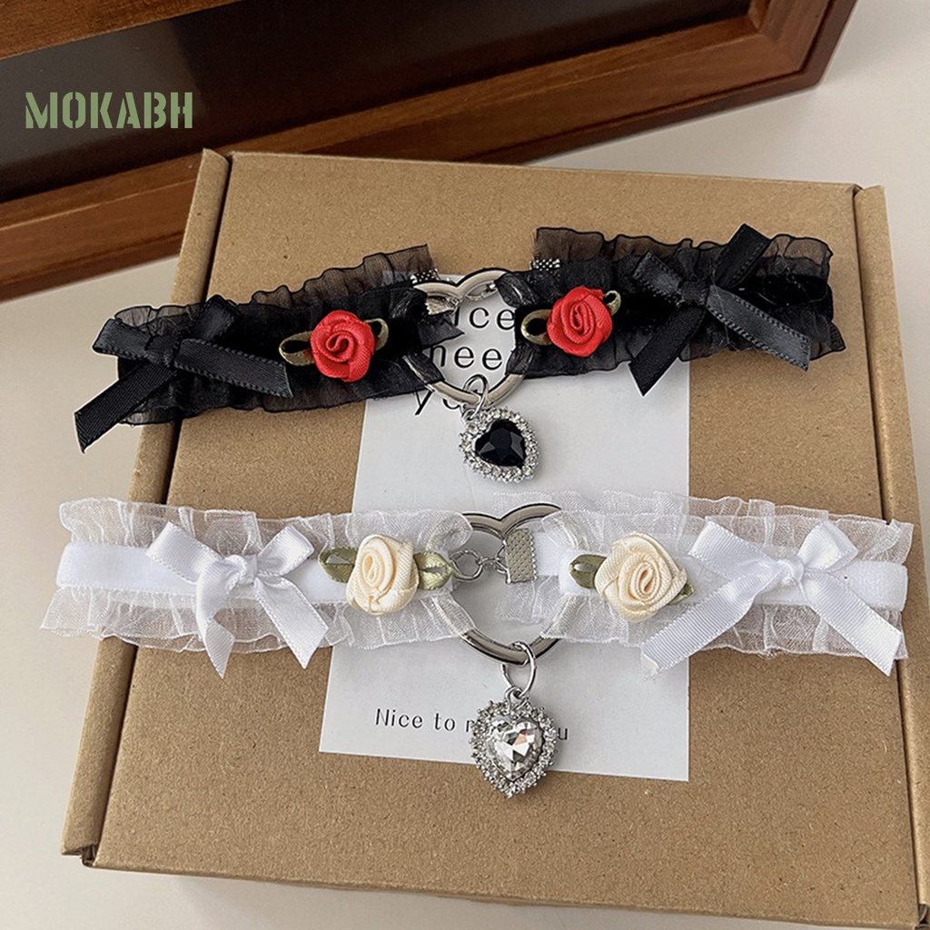 [Mokabh] Vòng Cổ Choker Ren Mặt Hình Trái Tim Nhỏ Thắt Nơ Đính Đá Thanh Lịch Quyến Rũ Dành Cho Nữ