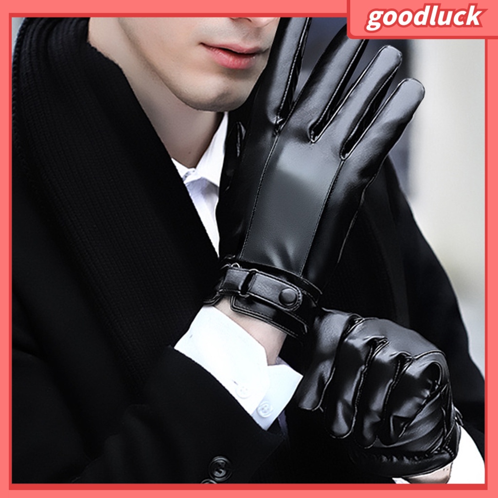 1 Đôi Găng Tay Giả Da Lót Lông Cừu Chống Gió Có Nút Cảm Ứng Tiện Dụng