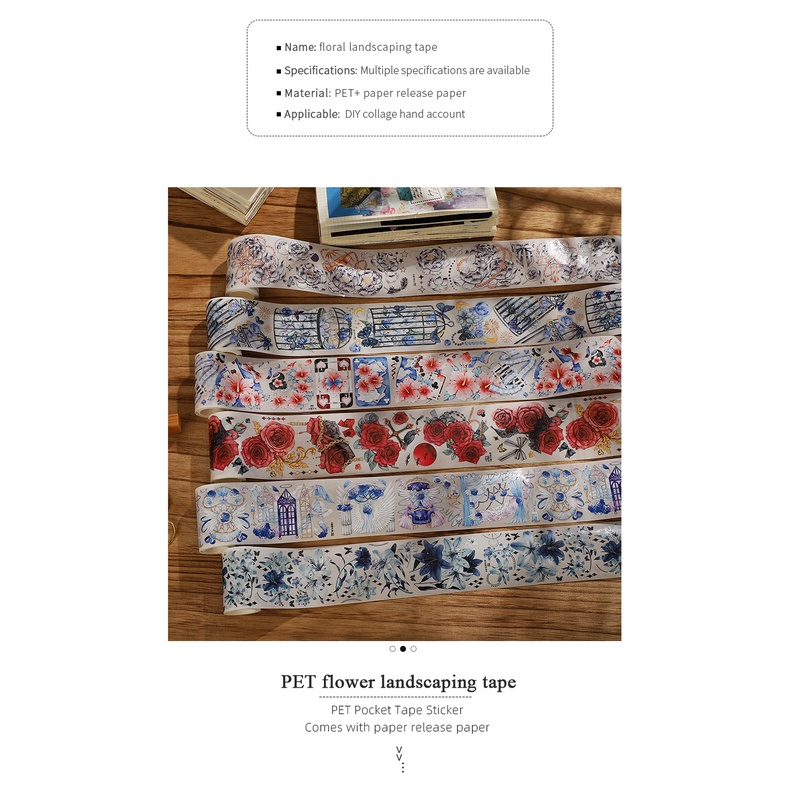 Cuộn 300cm / Cuộn Băng Keo Họa Tiết Hoa Phong Cách Vintage Trang Trí DIY