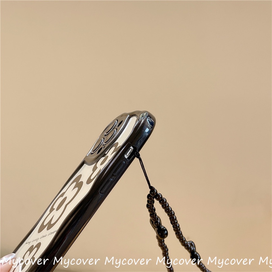 Ốp Điện Thoại Silicon Chống Sốc Họa Tiết Hoa Phối Dây Đeo Chuỗi Hạt Cho iPhone 11 12 13 14 Pro Max X Xr Xs 8 7 6 Plus SE 2020