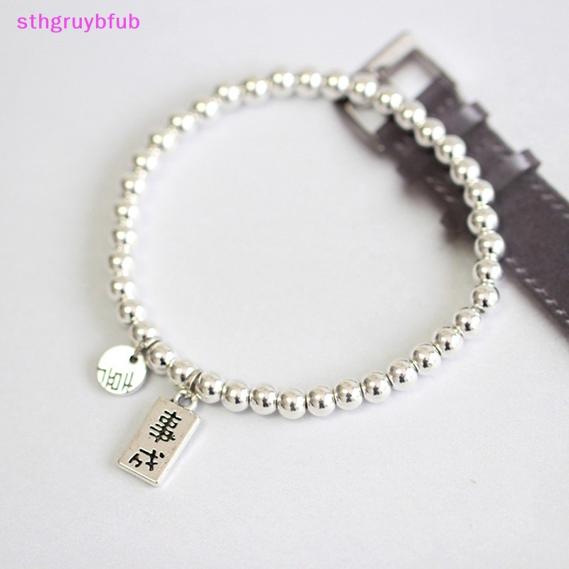 Vòng Tay Chuỗi Hạt Tròn Màu Bạc Đơn Giản Phong Cách Hip Hop Punk Thời Trang Cho Cặp Đôi