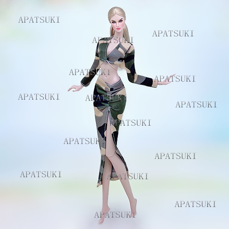 Bộ Trang Phục 2 Mảnh Gồm Áo Croptop Họa Tiết Rằn Ri + Chân Váy Xẻ Tà Thời Trang Cho Búp Bê barbie Tỉ Lệ 1 / 6