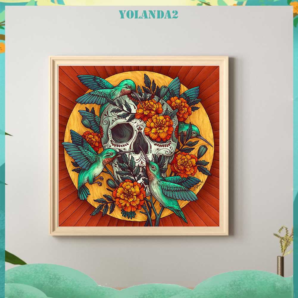 Tranh Đính Đá Kim Cương Toàn Bộ 5D DIY Hình Đầu Lâu Và Hoa