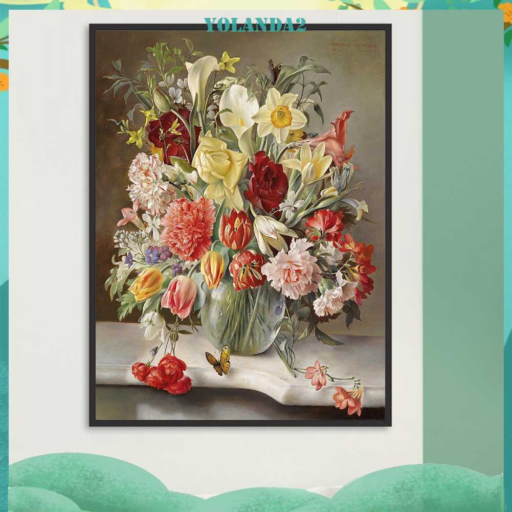 Tranh Đính Đá Kim Cương Toàn Bộ 5D DIY Hình Vẽ Hoa Trang Trí Nhà Cửa