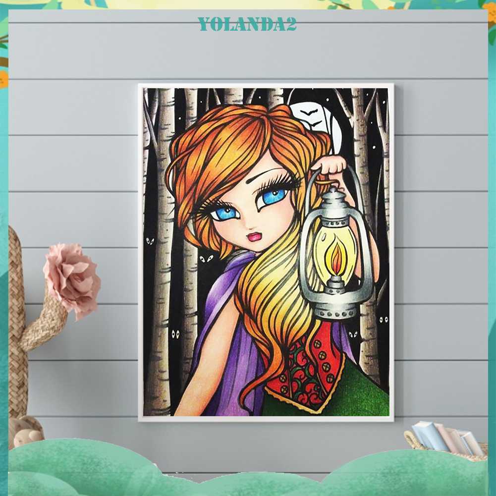 Bộ Tranh Đính Đá 5D Họa Tiết Hoạt Hình Cô Gái Độc Đáo DIY Dùng Trang Trí Nhà Cửa