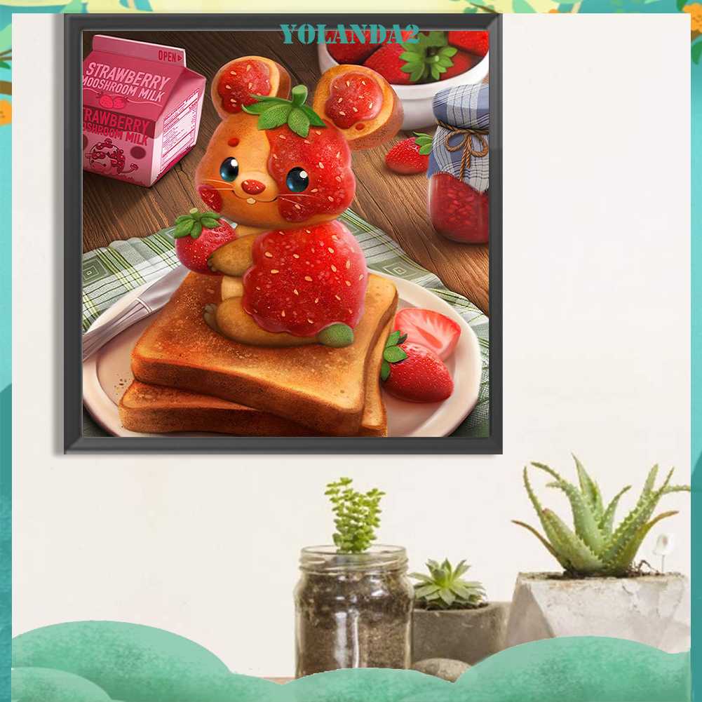 Tranh Đính Đá Kim Cương Toàn Bộ 5D DIY Hình Vẽ Thỏ Dâu Tây