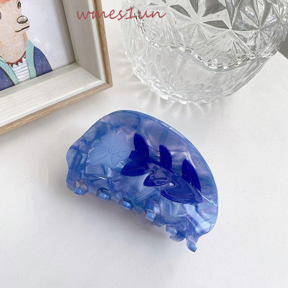 Kẹp Tóc Đuôi Ngựa Axit Acetic Hình Tròn Đính Hoa Acetate 15H Màu Xanh Dương Phong Cách Hàn Quốc Ngọt Ngào Cho Nữ