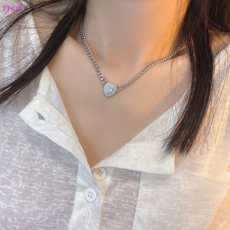 {Ffsd} Vòng cổ Đeo Cổ Tay Chuỗi Xích Ánh Sáng Zircon Mặt Trái Tim Pha Lê Thời Trang Punk Làm Quà Tặng Cho Bạn Gái *