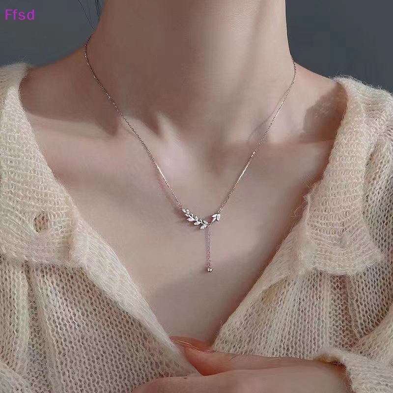 {Ffsd} Vòng cổ Mặt Hình Lá Tua Rua Đính Đá Zircon Thanh Lịch Thời Trang Làm Quà Tặng Cho Nữ