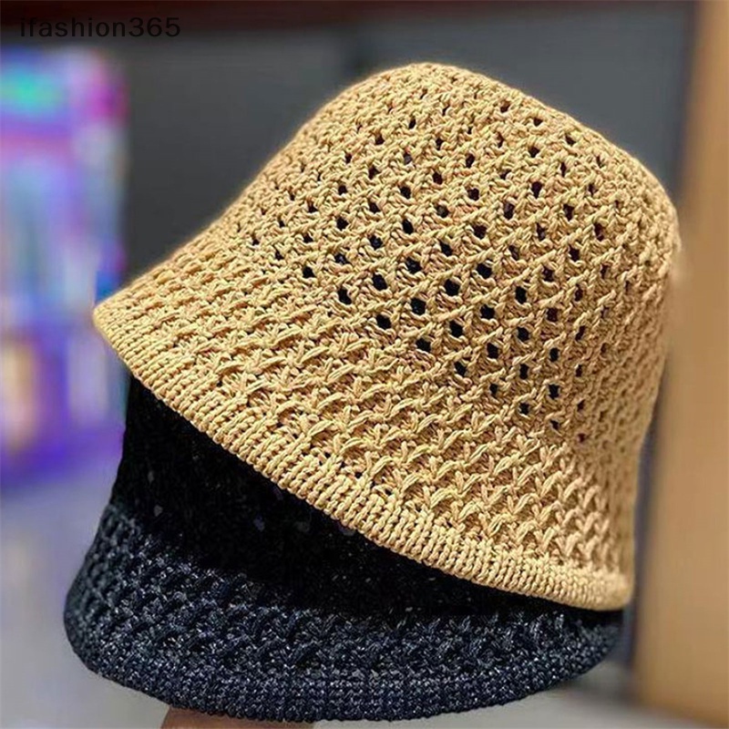 Mũ Bucket Dệt Kim Mềm Màu Trơn Đơn Giản Thời Trang Mùa Hè ifashion365