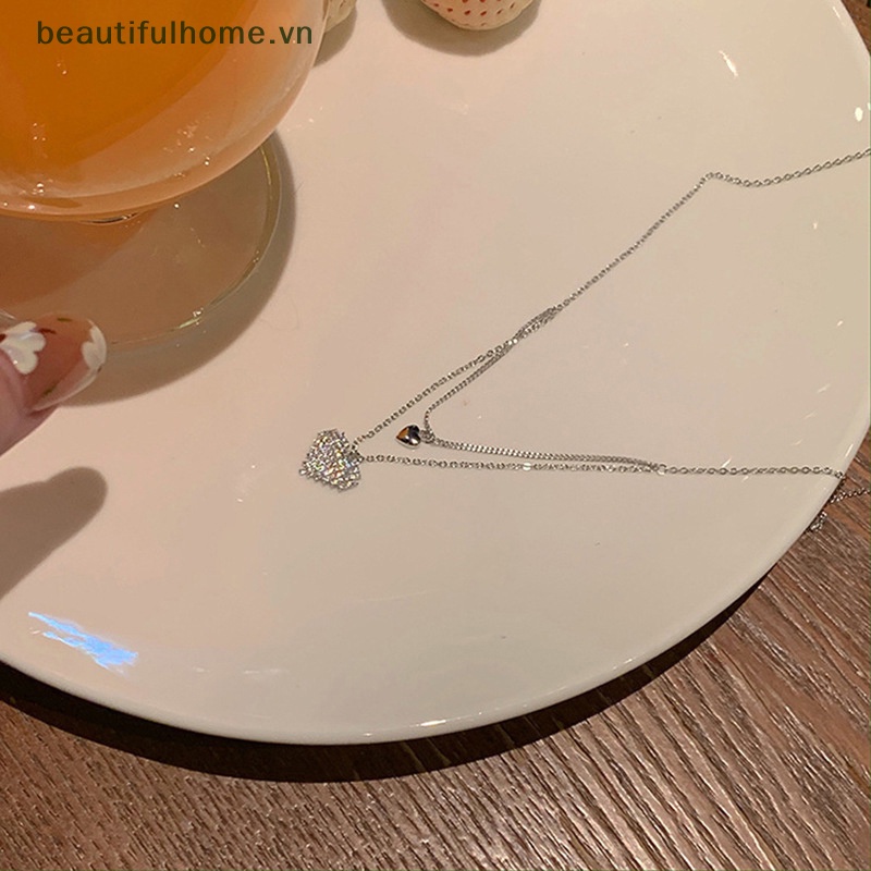 Vòng Cổ Choker Hai Lớp Mặt Trái Tim Đính Đá Thanh Lịch Thời Trang Phong Cách Hàn Quốc Dành Cho Nữ [beauty]
