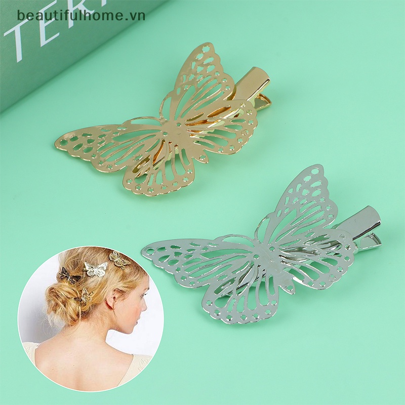 Bộ 2 Kẹp Tóc Hình Bướm Bằng Kim Loại Thiết Kế Đục Lỗ Thời Trang Tinh Tế Cho Nữ