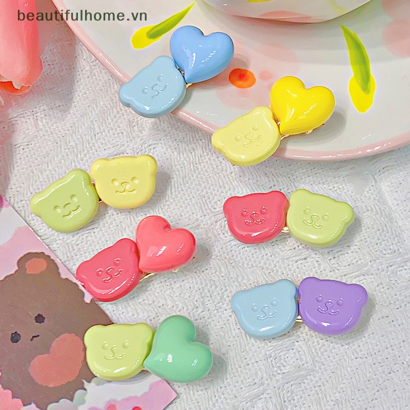 Kẹp Tóc Hình Gấu Hoạt Hình Màu Kẹo Ngọt Ngào Cho Nữ