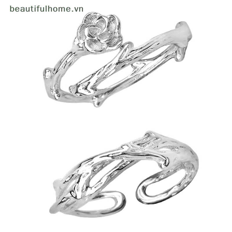 1 Cặp Nhẫn Hoa Hồng Màu Bạc Bằng Kim Loại Tùy Chỉnh Thời Trang Cho Nam Và Nữ