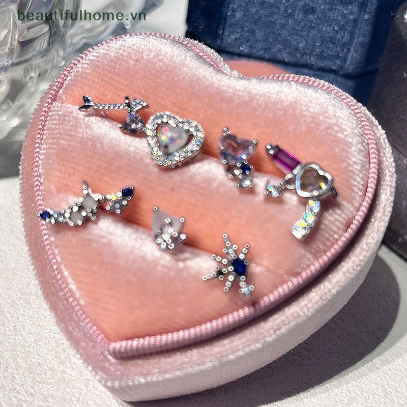 Bông Tai Hình Ngôi Sao / Trái Tim Đính Đá Zircon Dễ Thương Cho Nữ