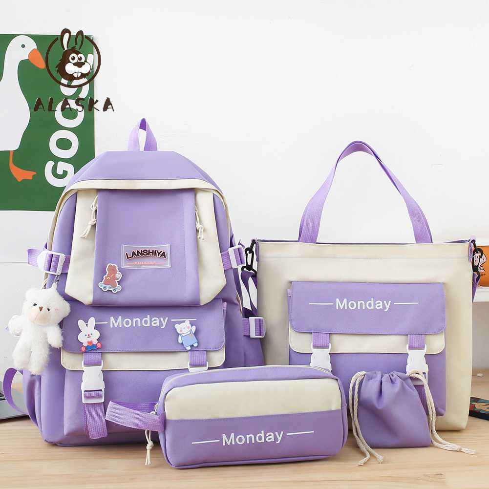 Set 4 Balo Túi Xách Ví Canvas Họa Tiết Dễ Thương Cho Nữ