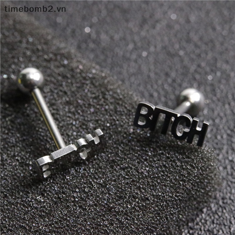 {Timebomb} Khuyên Lưỡi Bằng Thép Không Gỉ Dạng Thanh Tạ Phong Cách Punk