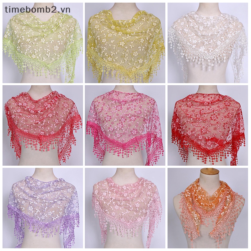 1 Khăn Choàng Cổ Tam Giác Phối Ren Hoa Thời Trang Cho Nữ