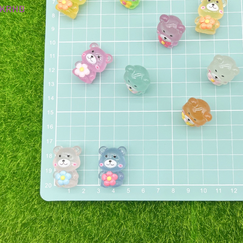 Set 2 Mô Hình Gấu Và Hoa Dạ Quang Mini Bằng Nhựa Resin Trang Trí Bảng Điều Khiển Xe Hơi / Nhà Cửa Mới