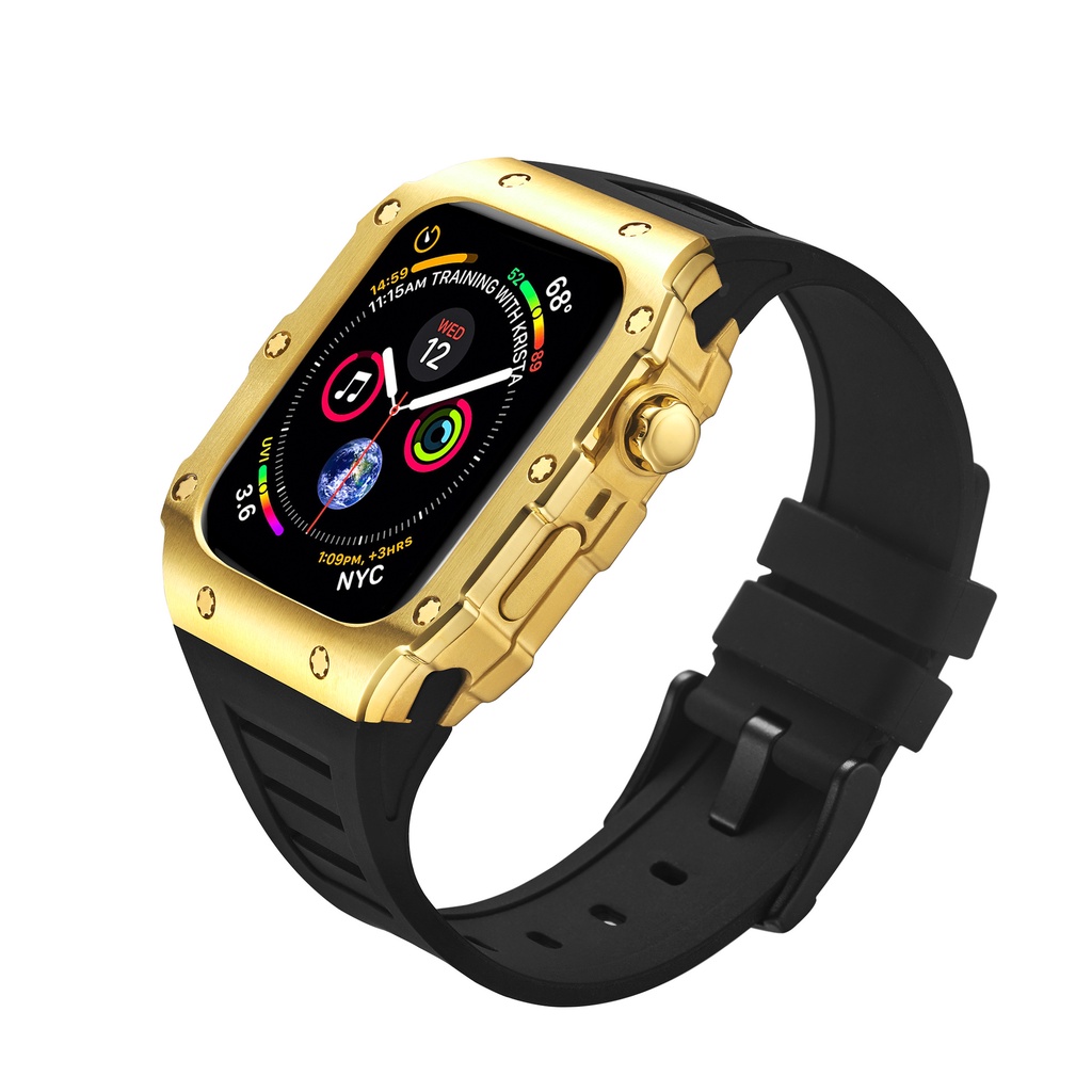 Dây Đeo Cao Su Sang Trọng + Hộp Đựng Bằng Thép Không Gỉ Cho iWatch Series 8 7 6 SE 5 Band 45mm 44mm