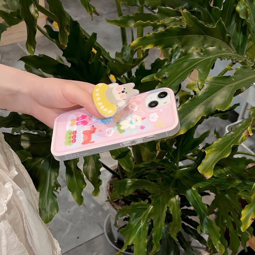 Ốp Điện Thoại tpu Mềm Trong Suốt Hai Mặt Có Vòng Nhẫn Giá Đỡ In Hình Cún Bơi Lội Cho iPhone 14 13 12 11 PRO MAX