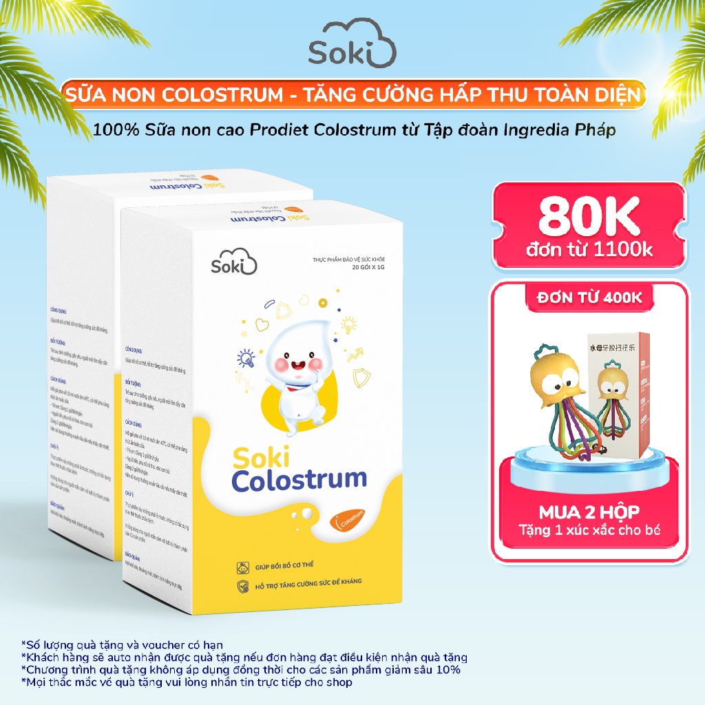 Combo 2 Sữa Non SOKI COLOSTRUM Tăng Sức Đề Kháng Giúp Bé Ăn Ngon, Hấp Thu Tốt, Tăng Cân Hộp 20 gói