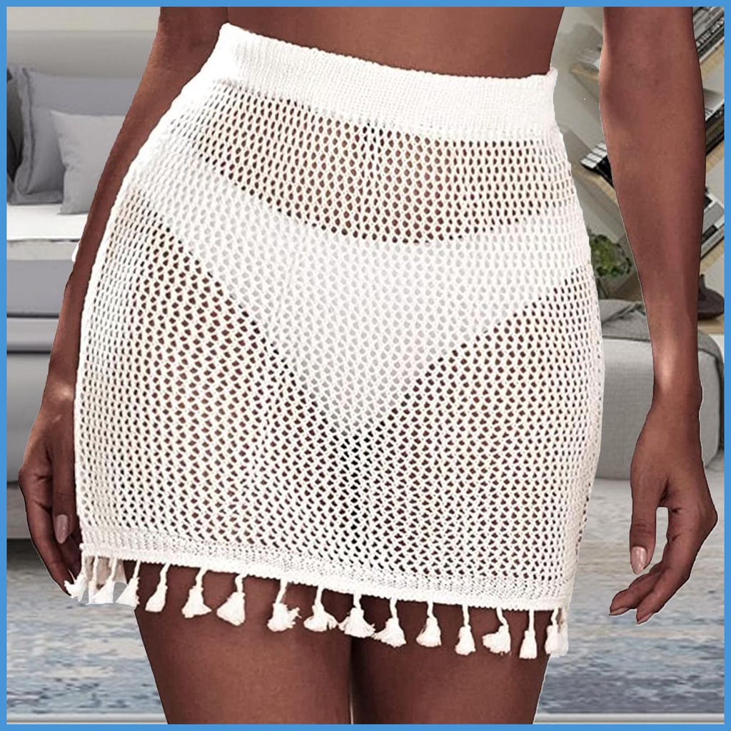 Chân Váy Dệt Kim Lưng Cao Tua Rua Thời Trang Đi Biển