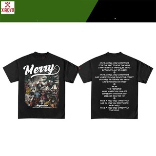 Áo thun merry tay lỡ unisex nam/nữ đen cổ tròn - highclub brand chính hãng