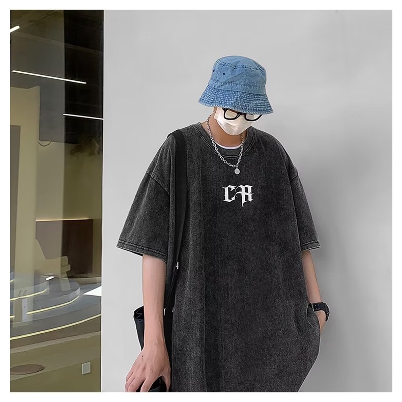 Áo Thun Cotton Nguyên Chất Ngắn Tay Cỡ Lớn Phong Cách Retro Đường Phố Cho Nam