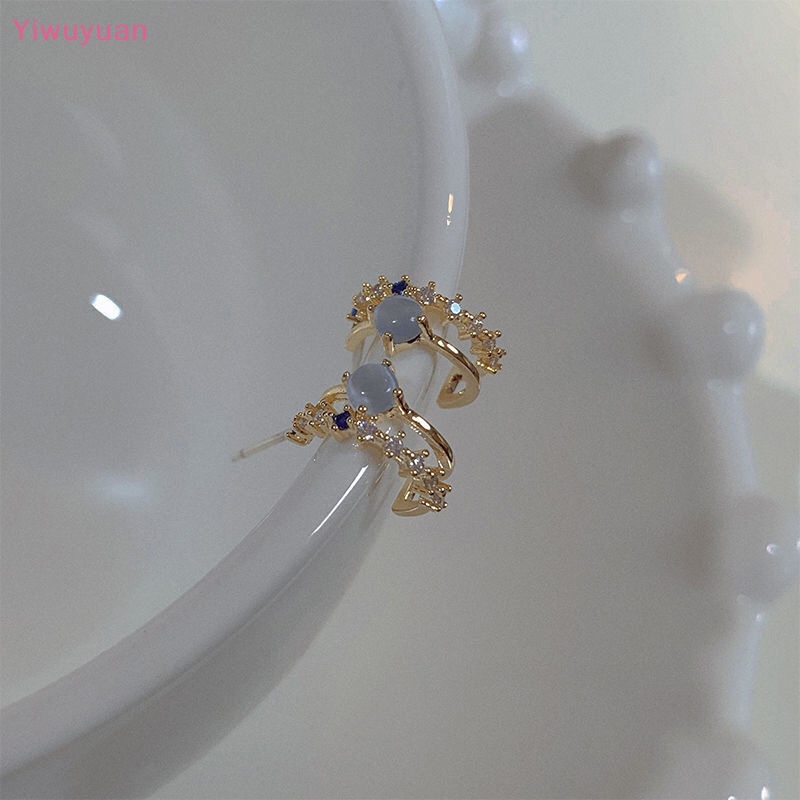 < Yiwuyuan > Khuyên Tai Đính Đá Mắt Mèo Zircon Ngọc Trai Thời Trang Hàn Quốc Ngọt Ngào Cho Nữ