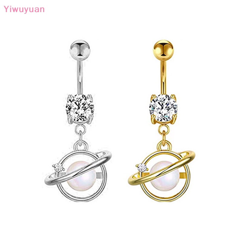 < Yiwuyuan > Khuyên Rốn Bằng Thép Không Gỉ Hình Hành Tinh Mặt Trăng Ngôi Sao Sáng Bóng Cho Nữ