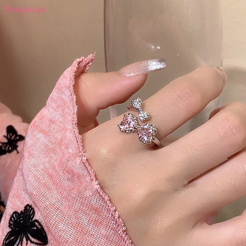 Nhẫn Mở Y2K Đính Đá Zircon Hình Nơ Hồng Sáng Tạo Cho Nữ