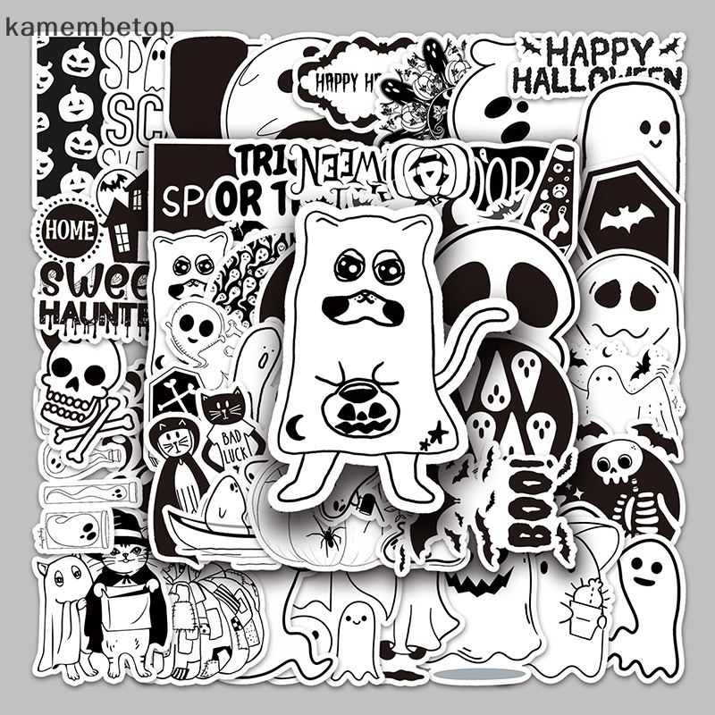 Bộ 50 Miếng Dán Trang Trí Bình Nước Phong Cách Halloween Bằng PVC Chống Thấm Nước