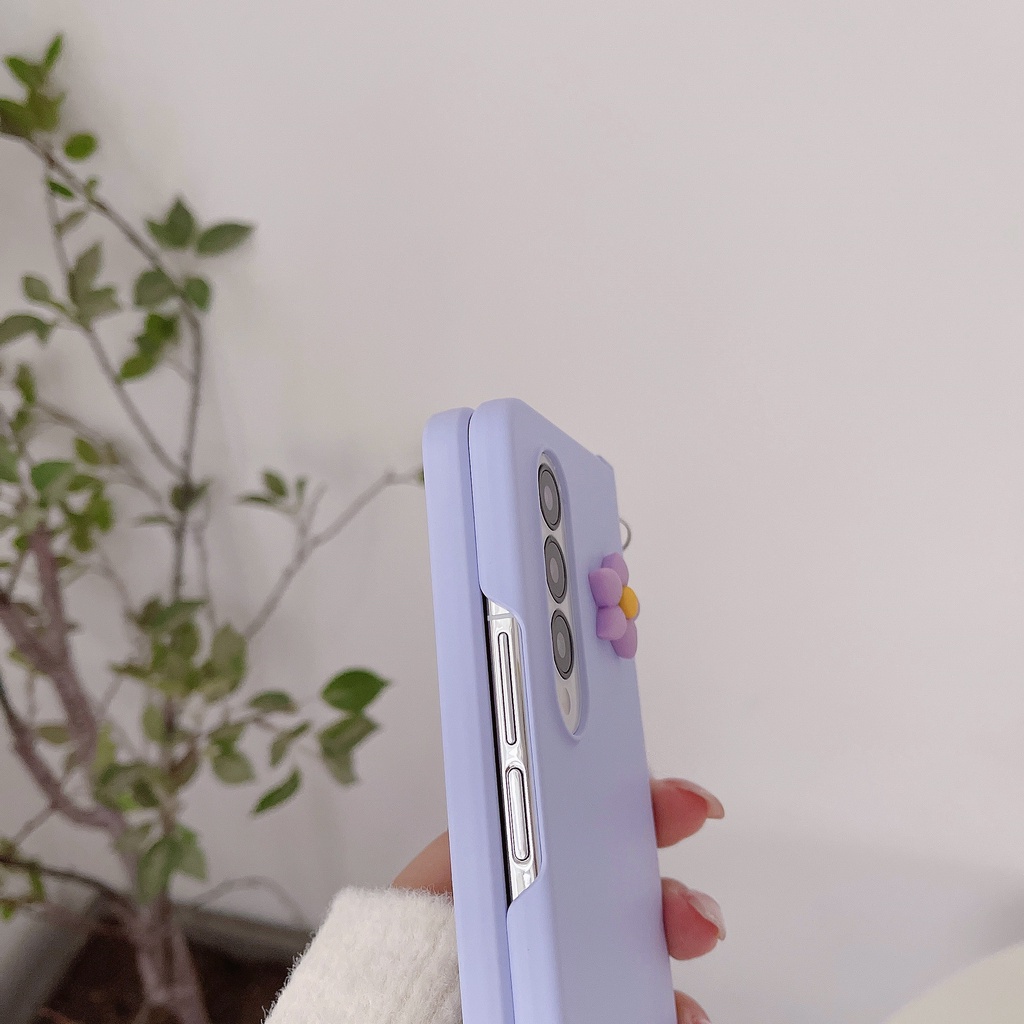 Bao Da Điện Thoại Họa Tiết Hoa Tím Thời Trang Cho samsung galaxy z fold 5 4 3 5g Ốp